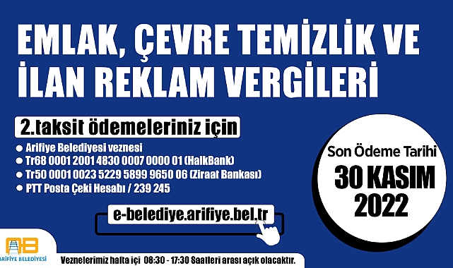 Arifiye Beledyesi'nden Emlak Vergisi Uyarısı