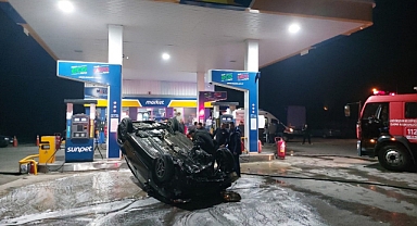 Korkunç Kaza! Takla Atarak Akaryakıt İstasyonuna Daldı