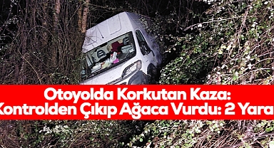 Otoyolda Korkutan Kaza: Kontrolden Çıkıp Ağaca Vurdu: 2 Yaralı